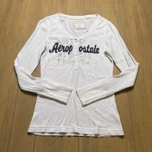 Vintage Aeropostale Y2K Henley Logo Embroidery Women Sz XL stretch